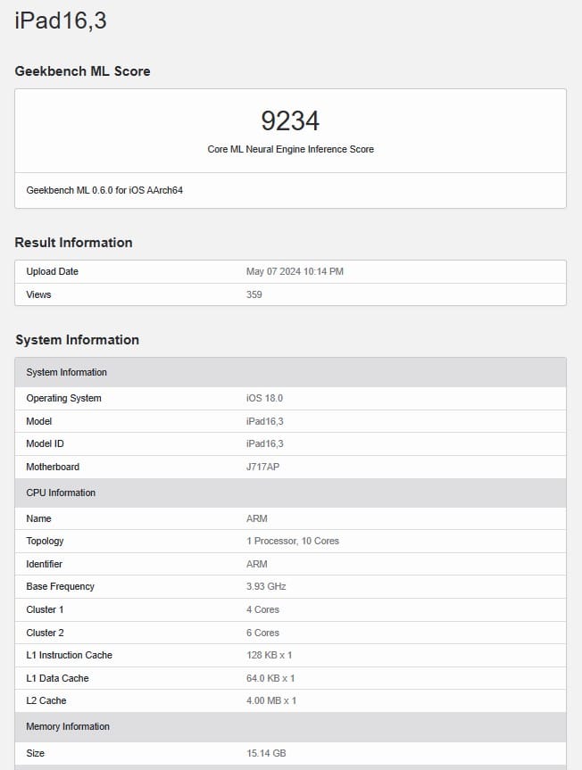 Apple M4 уже прошёл тесты в Geekbench 6