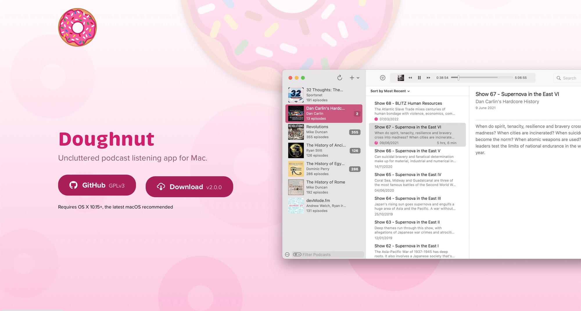 Приложения: Doughnut – простой подкаст-плеер для Mac получил версию 2.0