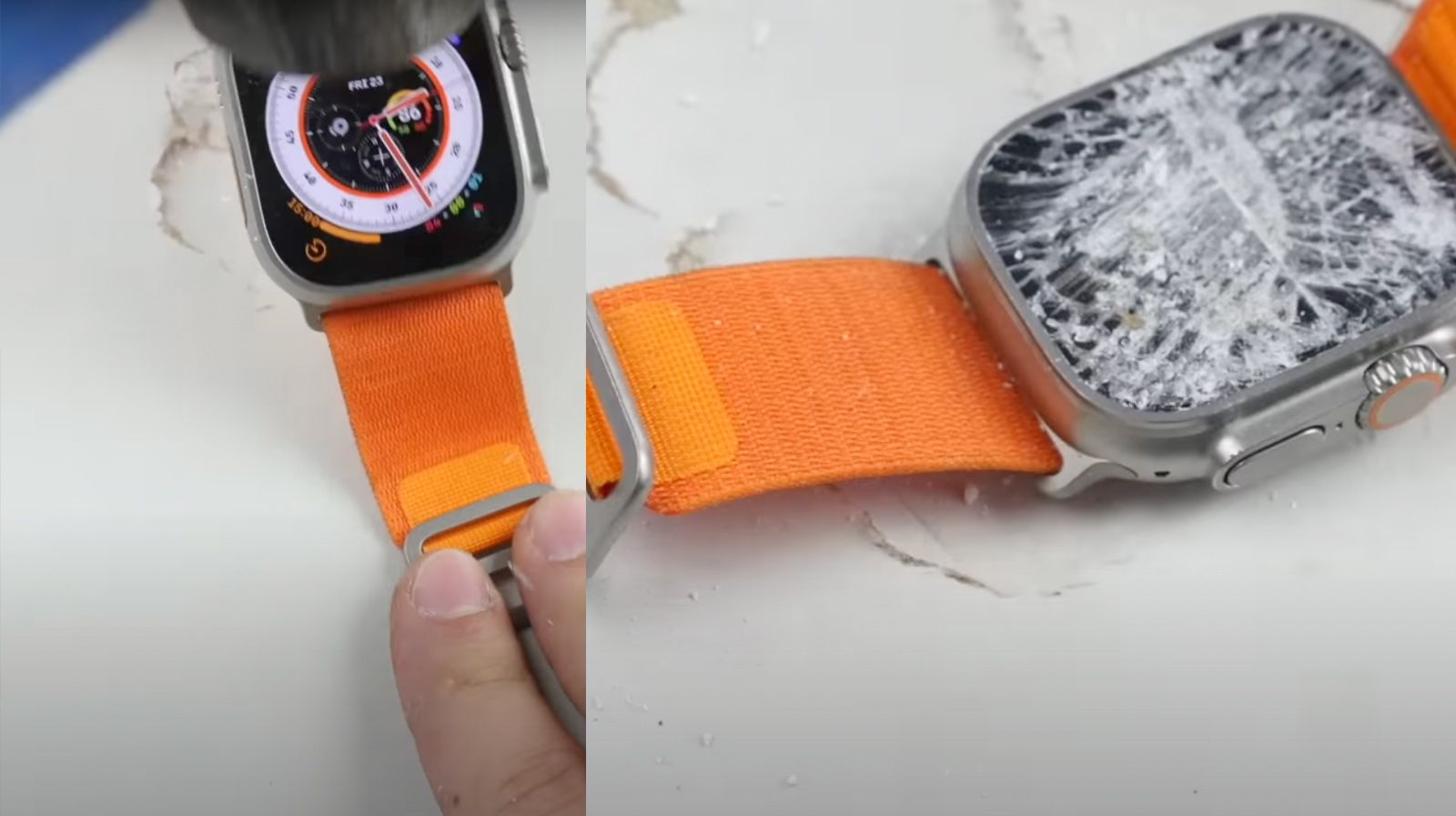 Ютубер протестировал прочность Apple Watch Ultra с помощью молотка. Стол сломался раньше