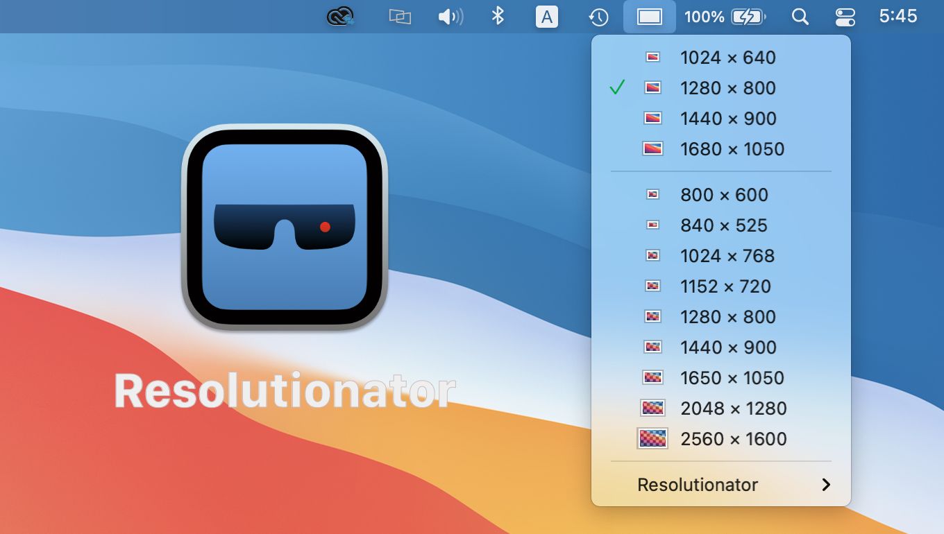 Resolutionator – управление разрешением нескольких дисплеев из строки меню Mac