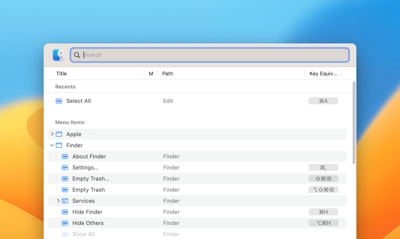 Finbar для macOS расширяет возможности поиска по пунктам меню