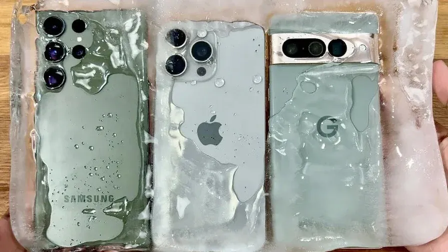Блогер заморозил iPhone 15 Pro Max, Samsung S23 Ultra и Google Pixel 7 Pro для эксперимента