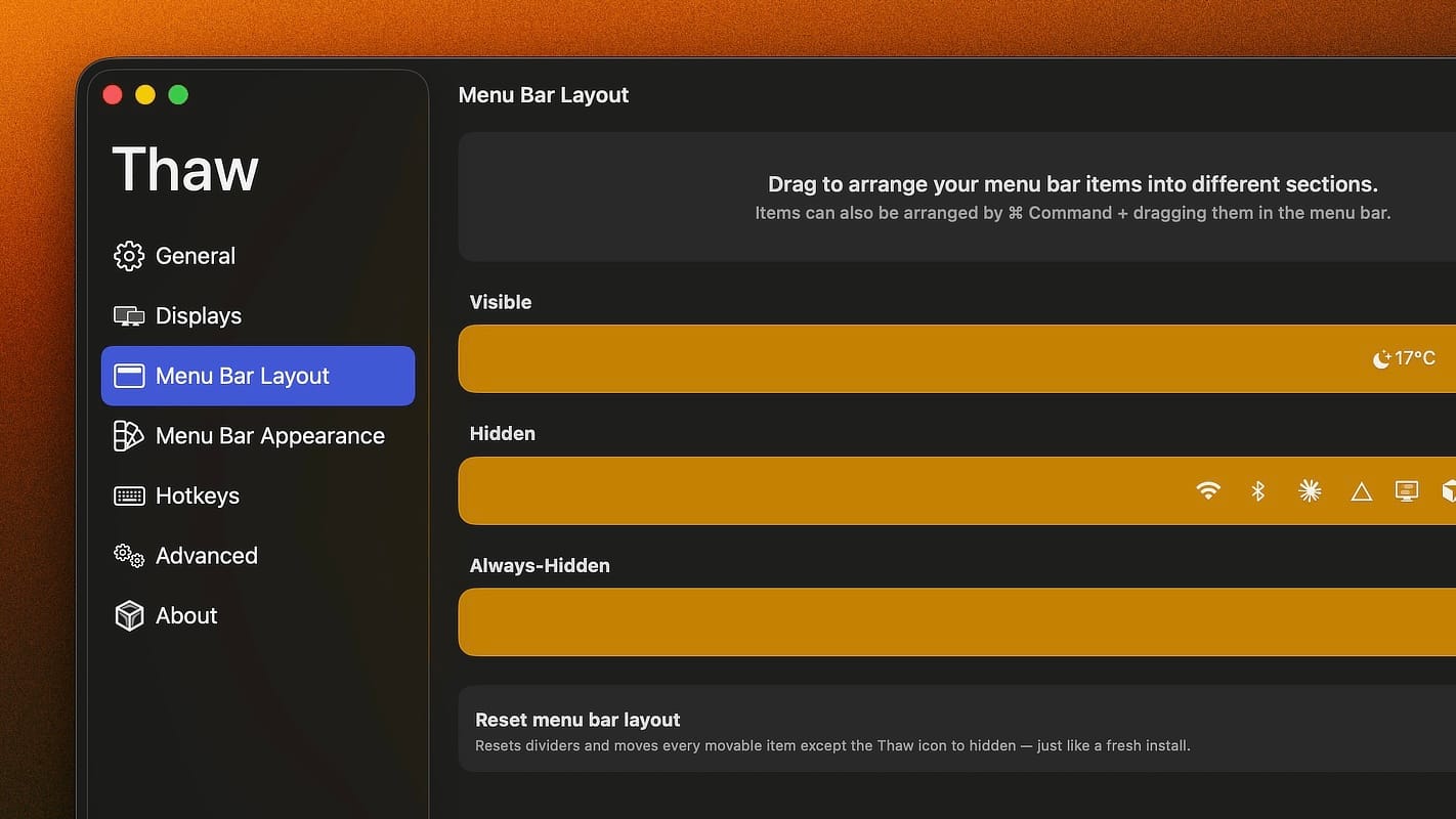 Бесплатный аналог Bartender: утилита Thaw 2.0 готовится к релизу