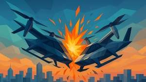 В Китае столкнулись два летающих автомобиля, один из них загорелся